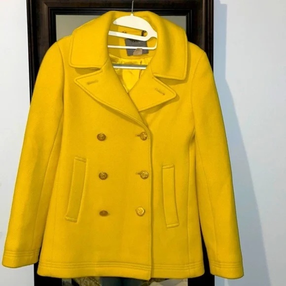 J. Crew Jackets & Blazers - J. Crew Yellow Peacoat Classic Wool Blend